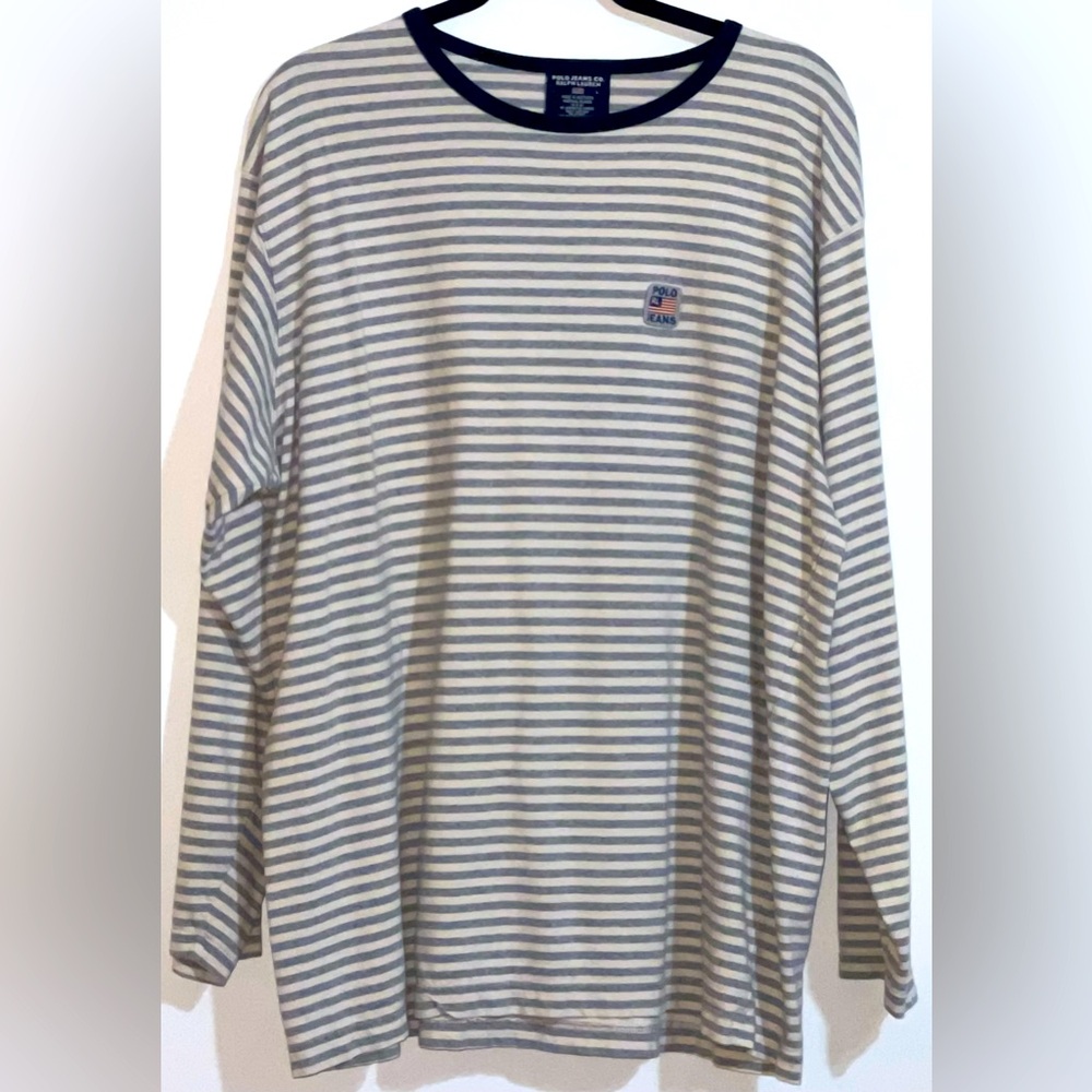 Vintage Size L Ralph Lauren Polo Jeans Co Striped Long Sleeve Shirt 90s Raver